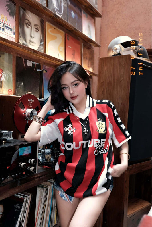 CRIMSON STRIPES KNIT POLO
